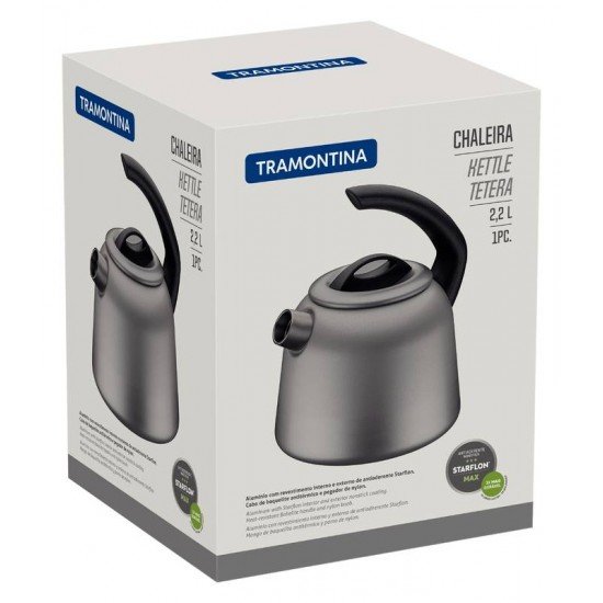 CHALEIRA TRAMONTINA EM ALUMÍNIO COM REVESTIMENTO INTERNO E EXTERNO STARFLON MAX GRAFITE 2,2 L