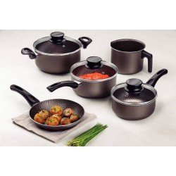 JOGO DE PANELAS TRAMONTINA PARIS EM ALUMÍNIO COM REVESTIMENTO INTERNO E EXTERNO ANTIADERENTE STARFLON MAX CHUMBO 5 PEÇAS