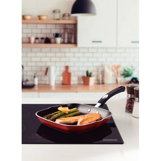 BISTEQUEIRA TRAMONTINA MÔNACO INDUCTION EM ALUMÍNIO COM REVESTIMENTO INTERNO ANTIADERENTE STARFLON PREMIUM E EXTERNO SILICONADO VERMELHO 24 CM 1,5 L