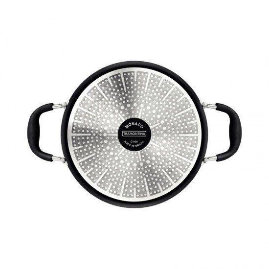 CAÇAROLA TRAMONTINA MÔNACO INDUCTION EM ALUMÍNIO COM REVESTIMENTO INTERNO E EXTERNO ANTIADERENTE STARFLON PREMIUM PRETO COM TAMPA DE VIDRO 28 CM 6,4 L