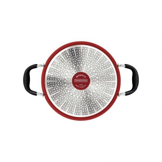 CAÇAROLA TRAMONTINA MÔNACO INDUCTION EM ALUMÍNIO COM REVESTIMENTO INTERNO ANTIADERENTE STARFLON PREMIUM E EXTERNO SILICONADO VERMELHO 20 CM 2,6 L