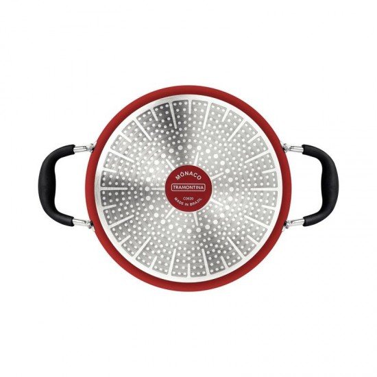 CAÇAROLA TRAMONTINA MÔNACO INDUCTION EM ALUMÍNIO COM REVESTIMENTO INTERNO ANTIADERENTE STARFLON PREMIUM E EXTERNO SILICONADO VERMELHO 28 CM 6,4 L