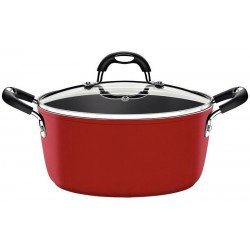 CAÇAROLA TRAMONTINA MÔNACO INDUCTION EM ALUMÍNIO COM REVESTIMENTO INTERNO ANTIADERENTE STARFLON PREMIUM E EXTERNO SILICONADO VERMELHO 28 CM 6,4 L