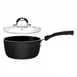 PANELA TRAMONTINA MÔNACO INDUCTION EM ALUMÍNIO COM REVESTIMENTO INTERNO E EXTERNO ANTIADERENTE STARFLON PREMIUM PRETO COM TAMPA DE VIDRO  20 CM 2,6 L