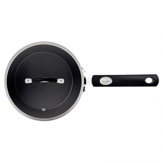 PANELA TRAMONTINA MÔNACO INDUCTION EM ALUMÍNIO COM REVESTIMENTO INTERNO E EXTERNO ANTIADERENTE STARFLON PREMIUM PRETO COM TAMPA DE VIDRO  20 CM 2,6 L