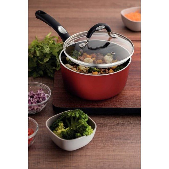 PANELA TRAMONTINA MÔNACO INDUCTION EM ALUMÍNIO COM REVESTIMENTO INTERNO ANTIADERENTE STARFLON PREMIUM E EXTERNO SILICONADO VERMELHO 18 CM 2 L