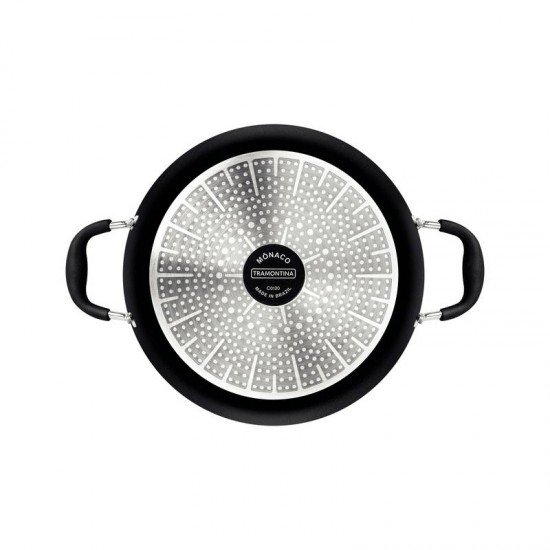 ARROZEIRA TRAMONTINA MÔNACO INDUCTION EM ALUMÍNIO COM REVESTIMENTO INTERNO E EXTERNO ANTIADERENTE STARFLON PREMIUM PRETO COM TAMPA 28 CM 4,2 L