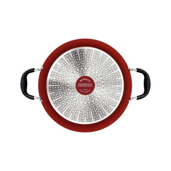 ARROZEIRA TRAMONTINA MÔNACO INDUCTION EM ALUMÍNIO COM REVESTIMENTO INTERNO ANTIADERENTE STARFLON PREMIUM E EXTERNO SILICONADO VERMELHO 28 CM 4,2 L