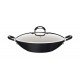 WOK TRAMONTINA MÔNACO INDUCTION EM ALUMÍNIO COM REVESTIMENTO INTERNO E EXTERNO ANTIADERENTE STARFLON PREMIUM PRETO COM TAMPA DE VIDRO 32 CM 4,5 L