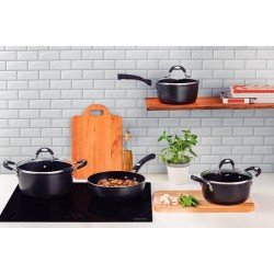 JOGO DE PANELAS TRAMONTINA MÔNACO INDUCTION EM ALUMÍNIO COM REVESTIMENTO INTERNO E EXTERNO ANTIADERENTE STARFLON PREMIUM PRETO 4 PEÇAS