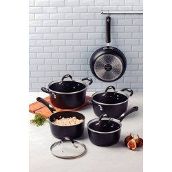 JOGO DE PANELAS TRAMONTINA MÔNACO INDUCTION EM ALUMÍNIO COM REVESTIMENTO INTERNO E EXTERNO ANTIADERENTE STARFLON PREMIUM PRETO 5 PEÇAS