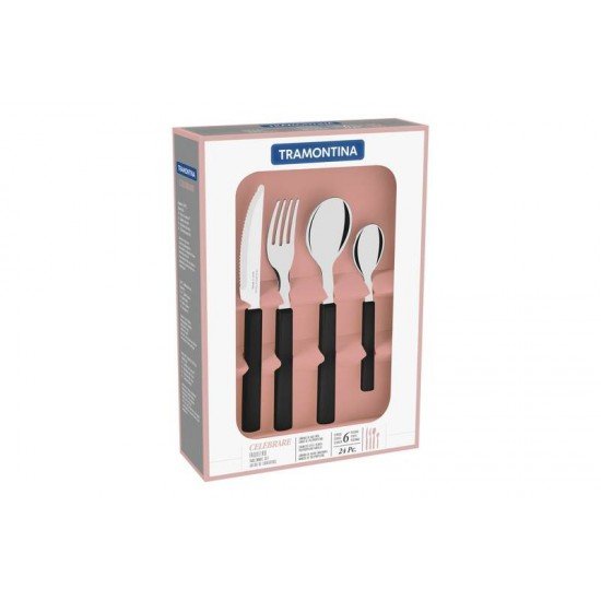 FAQUEIRO CELEBRARE COM LAMINAS EM ACO INOX E CABOS DE POLIPROPILENO PRETO 24 PECAS TRAMONTINA