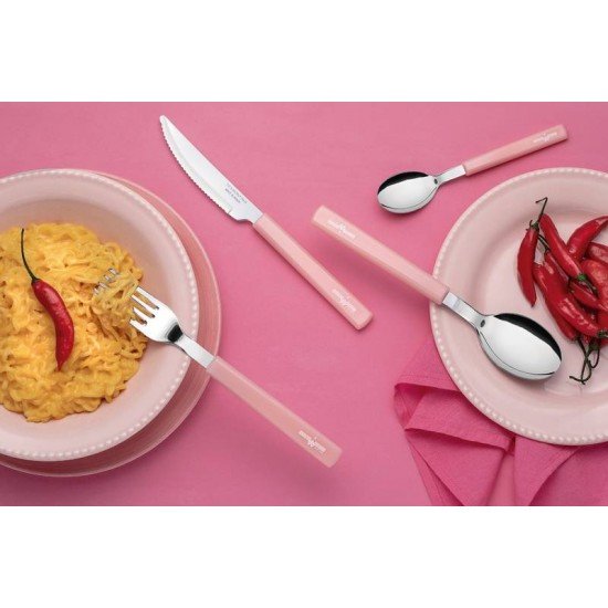 FAQUEIRO TRAMONTINA MULHER-MARAVILHA 1984 COM LÂMINAS EM AÇO INOX E CABOS DE POLIPROPILENO ROSÉ 16 PEÇAS