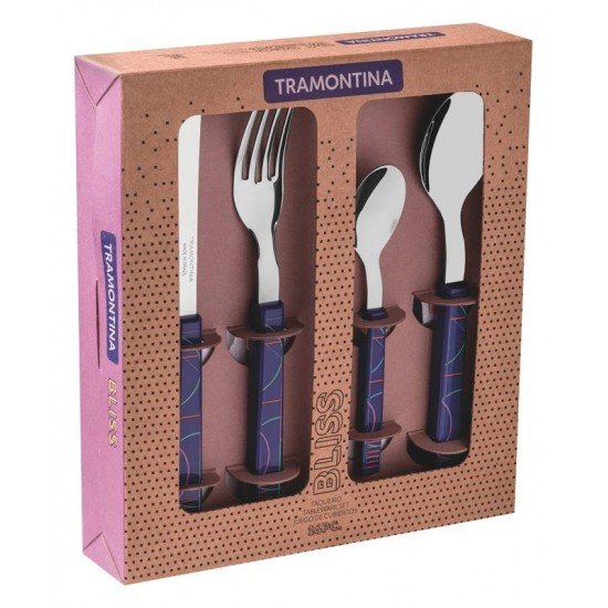 FAQUEIRO BLISS COM LAMINAS EM ACO INOX E CABOS EM POLIPROPILENO AZUL 16 PECAS TRAMONTINA