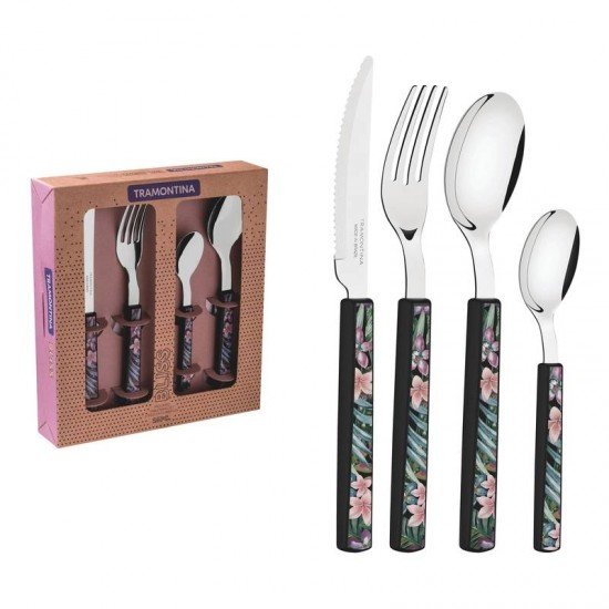 FAQUEIRO BLISS COM LAMINAS EM ACO INOX E CABOS EM POLIPROPILENO PRETO 16 PECAS TRAMONTINA