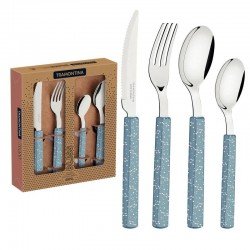 FAQUEIRO TRAMONTINA BLISS COM LÂMINAS EM AÇO INOX E CABOS DE POLIPROPILENO AZUL ACINZENTADO 16 PEÇAS