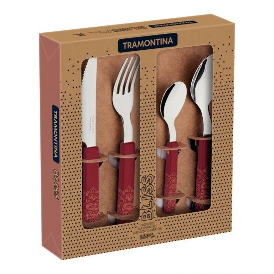 FAQUEIRO TRAMONTINA BLISS COM LÂMINAS EM AÇO INOX E CABOS DE POLIPROPILENO CARMIM 16 PEÇAS