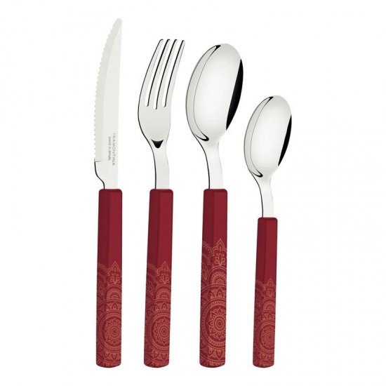 FAQUEIRO TRAMONTINA BLISS COM LÂMINAS EM AÇO INOX E CABOS DE POLIPROPILENO CARMIM 16 PEÇAS