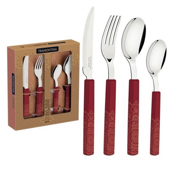 FAQUEIRO TRAMONTINA BLISS COM LÂMINAS EM AÇO INOX E CABOS DE POLIPROPILENO CARMIM 16 PEÇAS