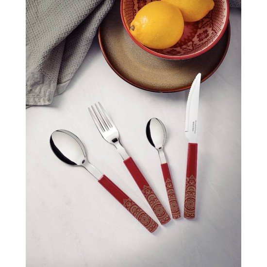 FAQUEIRO TRAMONTINA BLISS COM LÂMINAS EM AÇO INOX E CABOS DE POLIPROPILENO CARMIM 16 PEÇAS