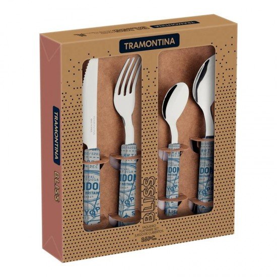 FAQUEIRO TRAMONTINA BLISS COM LÂMINAS EM AÇO INOX E CABOS DE POLIPROPILENO CINZA MÉDIO 16 PEÇAS