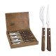 JOGO DE TALHERES CHURRASCO AÇO INOX COM CABO CASTANHO POLYWOOD ESTOJO DE MADEIRA 8 PEÇAS TRAMONTINA