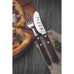 CONJUNTO DE FACAS PARA PIZZA EM ACO INOX CABO CASTANHO POLYWOOD ESTOJO DE MADEIRA 4 PECAS TRAMONTINA