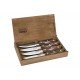 CONJUNTO DE FACAS PARA CHURRASCO BUENO EM AÇO INOX COM CABO CASTANHO POLYWOOD COM ESTOJO DE MADEIRA