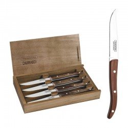 CONJUNTO DE FACAS CHURRASCO PAISANO AÇO INOX COM CABO CASTANHO POLYWOOD ESTOJO DE MADEIRA TRAMONTINA