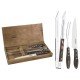 JOGO PARA CHURRASCO EM ACO INOX CABO CASTANHO POLYWOOD COM ESTOJO DE MADEIRA 3 PECAS TRAMONTINA