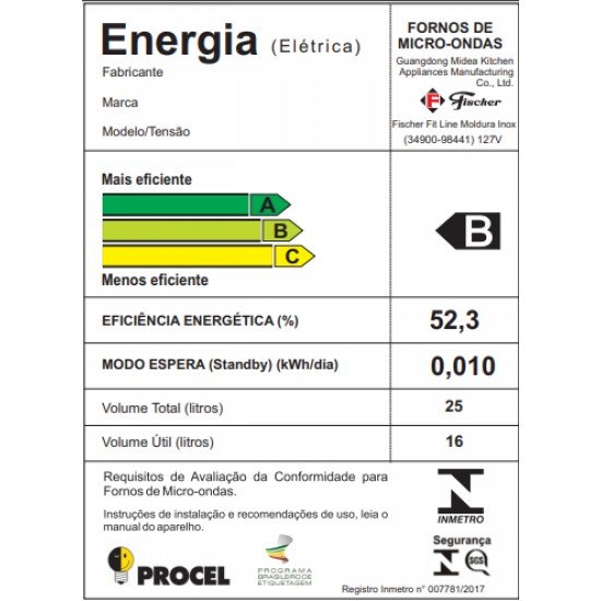 FORNO MICRO-ONDAS DE EMBUTIR FIT LINE 25 LITROS MOLDURA INOX FISCHER