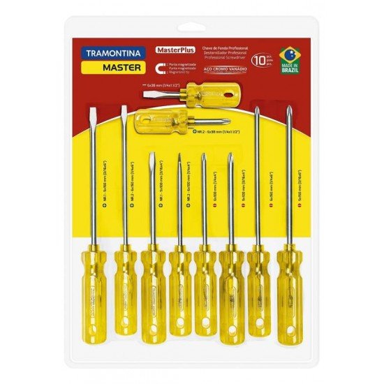 JOGO DE CHAVES DE FENDA MASTERPLUS EM ACO CROMO VANADIO 10 PECAS TRAMONTINA