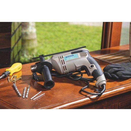 FURADEIRA DE IMPACTO 500 W 1/2 TRAMONTINA COM EMPUNHADURA AUXILIAR E SISTEMA DE REVERSÃO