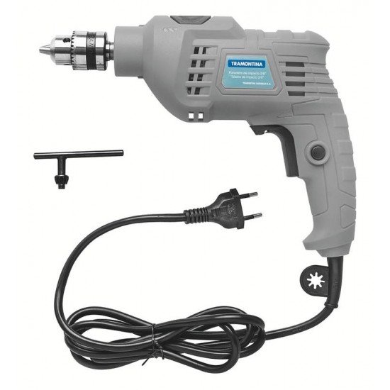 FURADEIRA DE IMPACTO 500 W 3/8 TRAMONTINA PARA USO DOMÉSTICO COM SISTEMA DE REVERSÃO E BOTÃO PARA TRAVAMENTO DE GATILHO 220V 