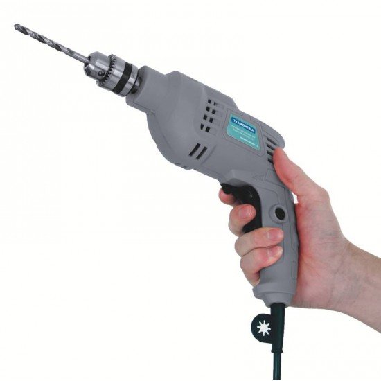 FURADEIRA DE IMPACTO 500 W 3/8 TRAMONTINA PARA USO DOMÉSTICO COM SISTEMA DE REVERSÃO E BOTÃO PARA TRAVAMENTO DE GATILHO 220V 