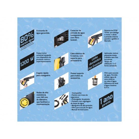 LAVADORA DE ALTA PRESSAO POTENCIA 1200W PRESSAO MAXIMA 1500 PSI 100 BAR TRAMONTINA