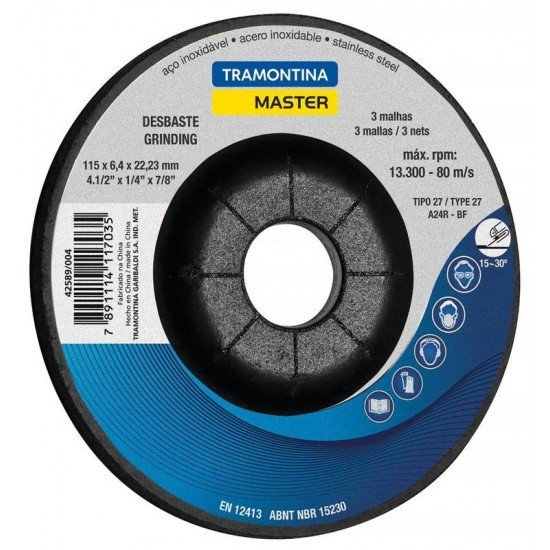 DISCO DE DESBASTE PARA ACO INOX 4 1 2 TRAMONTINA