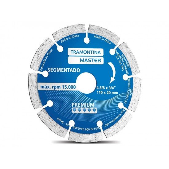 DISCO DIAMANTADO SEGMENTADO 4.3 8 CORPO ACO ESPECIAL TEMPERADO,VELOCIDADE MAXIMA 15000RPM TRAMONTINA