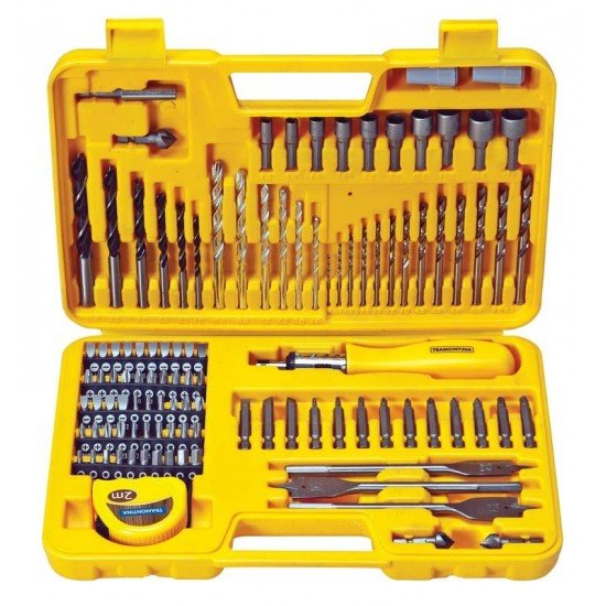 MALETA PLASTICA COM BROCAS E PONTEIRAS PARA USO DOMESTICO 110 PECAS TRAMONTINA