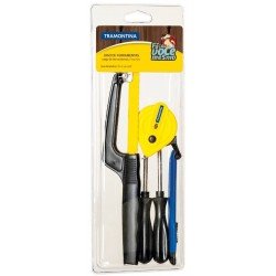 KIT DE FERRAMENTAS COM ESTILETE TRENA CHAVES DE FENDA E MINIARCO DE SERRA 5 PECAS TRAMONTINA