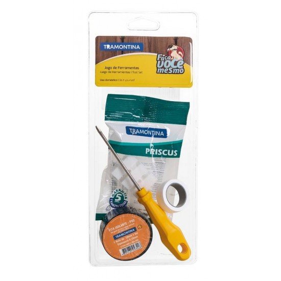 KIT DE FERRAMENTAS COM FITA ISOLANTE FITA VEDA ROSCA CHAVE DE FENDA E CONECTOR 4 PECAS TRAMONTINA