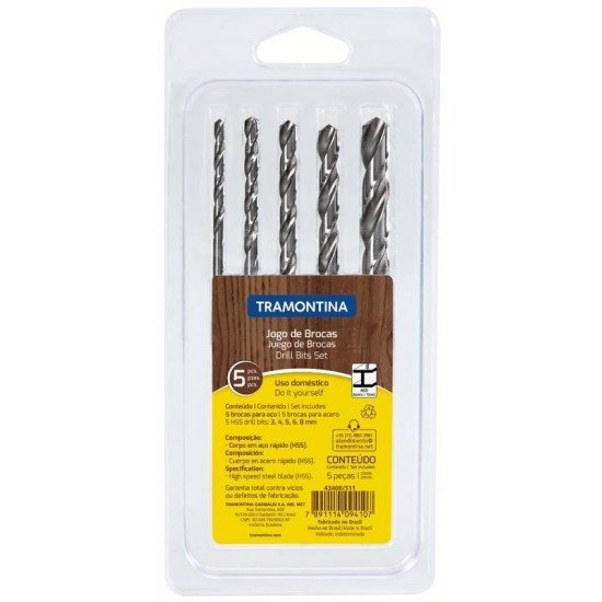 JOGO DE BROCAS PARA ACO 5 PCS TRAMONTINA
