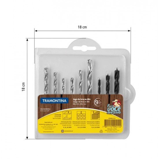 JOGO DE BROCAS MIX 9 PCS TRAMONTINA