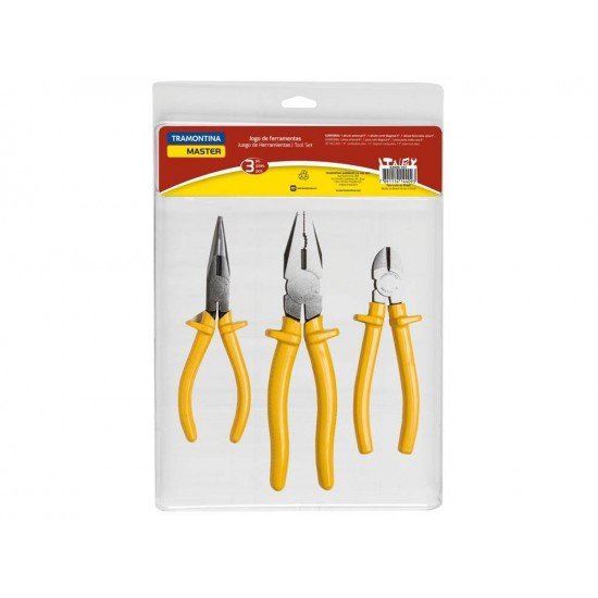 KIT DE FERRAMENTAS 3 PECAS CONTEM 1 ALICATE 8 + 1 ALICATE DE BICO 6 E 1 ALICATE CORTE TRAMONTINA