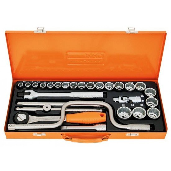 MALETA COM SOQUETES ESTRIADOS E ACESSORIOS 1 2 MILIMETROS - 27 PECAS TRAMONTINA