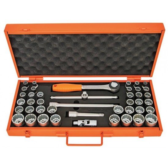 MALETA COM SOQUETES ESTRIADOS E ACESSORIOS 1 2 MILIMETROS E POLEGADAS - 43 PECAS TRAMONTINA