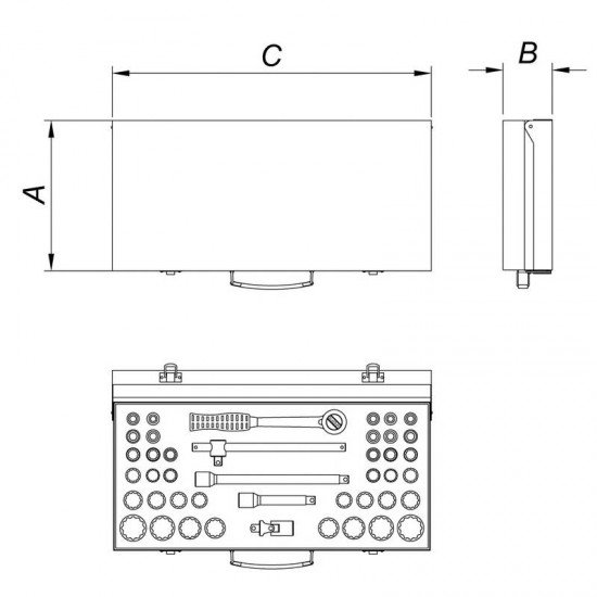 MALETA COM SOQUETES ESTRIADOS E ACESSORIOS 1 2 MILIMETROS E POLEGADAS - 43 PECAS TRAMONTINA