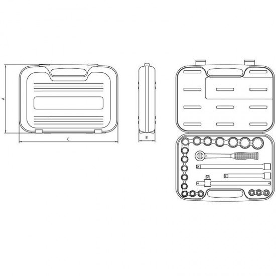MALETA COM SOQUETES ESTRIADOS E ACESSORIOS 1 2 MILIMETROS - 22 PECAS TRAMONTINA