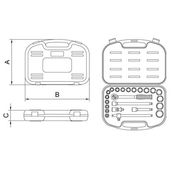 MALETA COM SOQUETES ESTRIADOS E ACESSORIOS 1 2 POLEGADAS - 22 PECAS TRAMONTINA