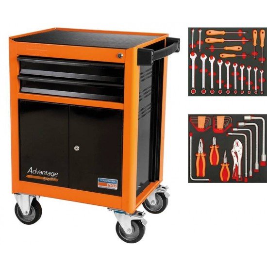 CARRO PARA FERRAMENTAS 2 GAVETAS E 2 PORTAS 45 PECAS TRAMONTINA